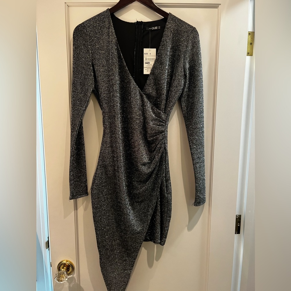 NWT! Quiz. Silver Asymmetric Dress. Size E36 or US 6
